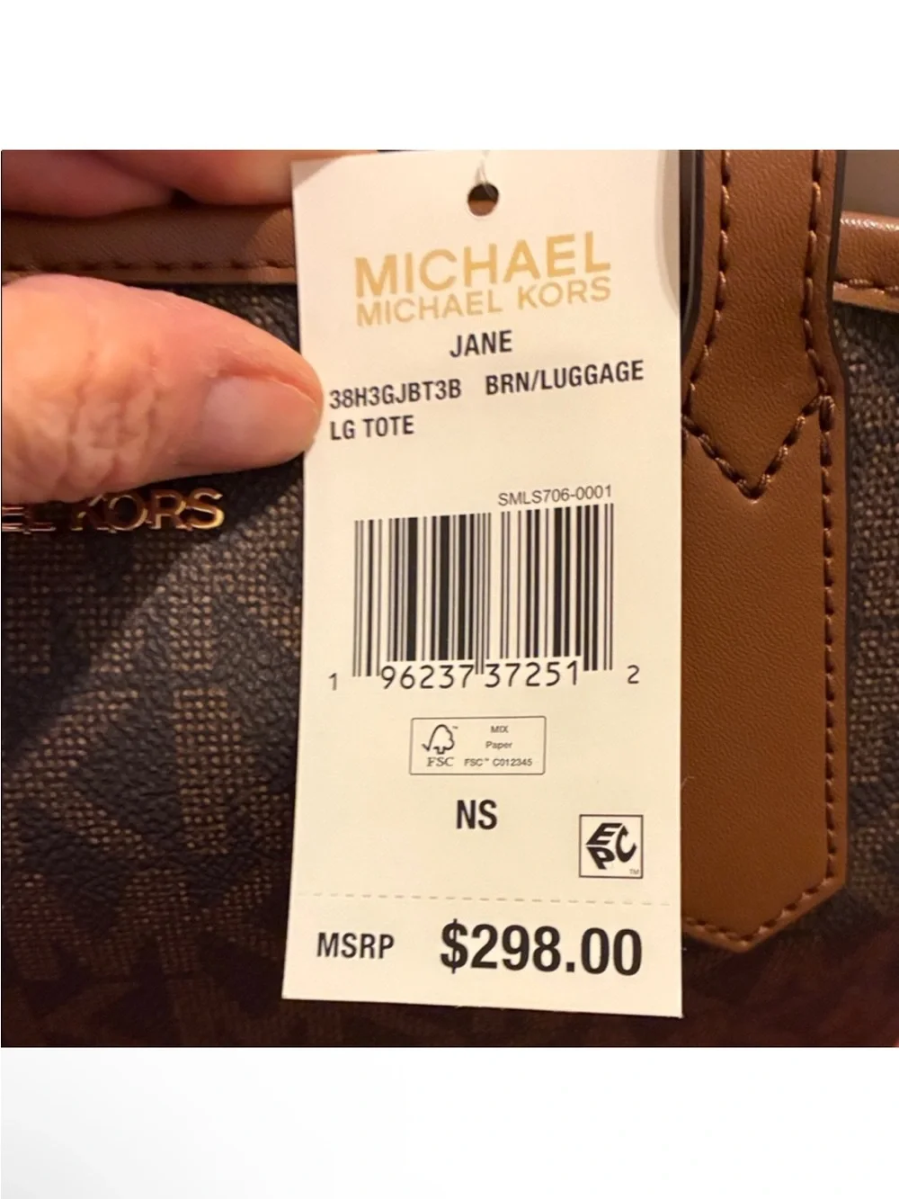 NWTS! Michael Kors Brown/Luggage MK Logo Tote with Tan Trim and Gold Hardware - Picture 2 of 3
